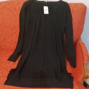 Nwt Elegant Black Long Sleeve Dress Lace Ruffle Details Long Length